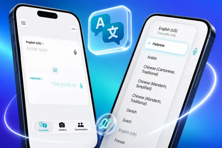 iOS 27 翻译应用语言列表截图